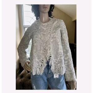 Chicos Cardigan Sweater Light Gray With Decorative Fringes Sz S/M EUC